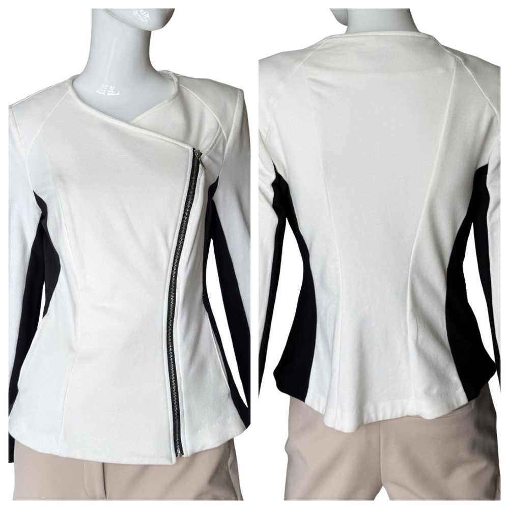 INC International Concepts Black & White Cotton Moto Jacket Size Small NWT